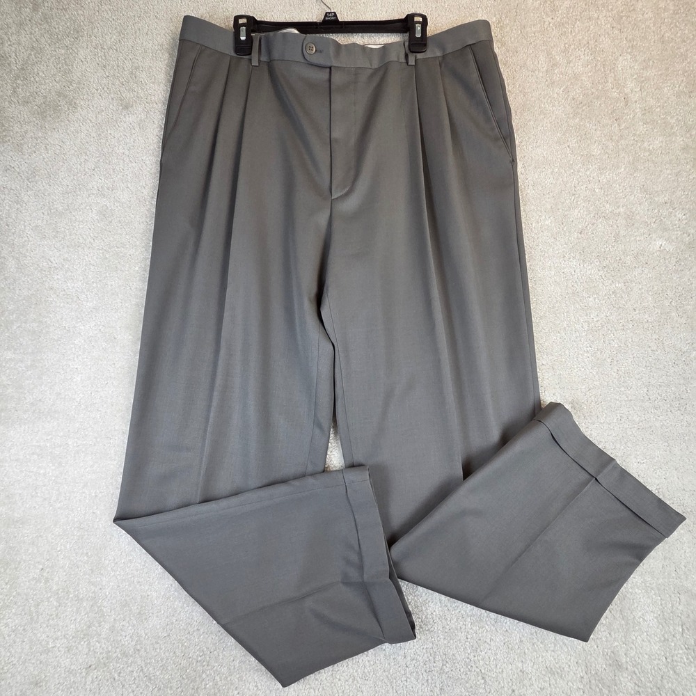 Zanella Bennett Mens 40x31 Olive Green Pleated Cuffed Wool Dress Pants Italy